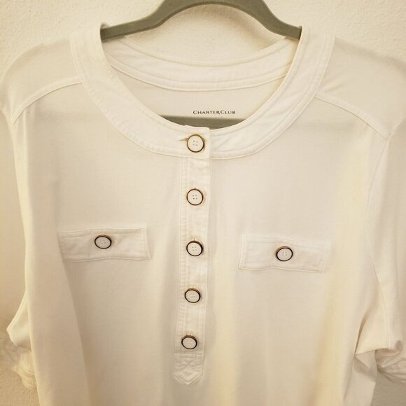 Charter Club Cotton Short Sleeve White Pullover Top w/Button Detail 2X EUC - Picture 2 of 7